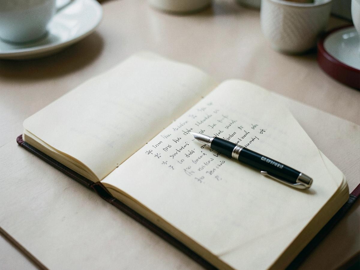 An open journal and pen on a quiet desk
